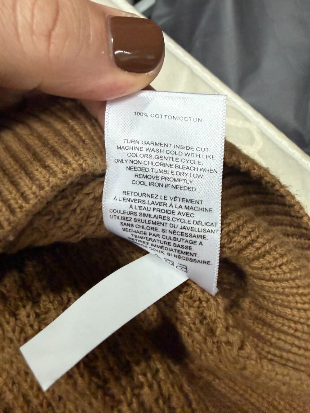 Express Waffle Knit Cotton Crewneck Sweater Camel Sz L - Picture 4 of 4